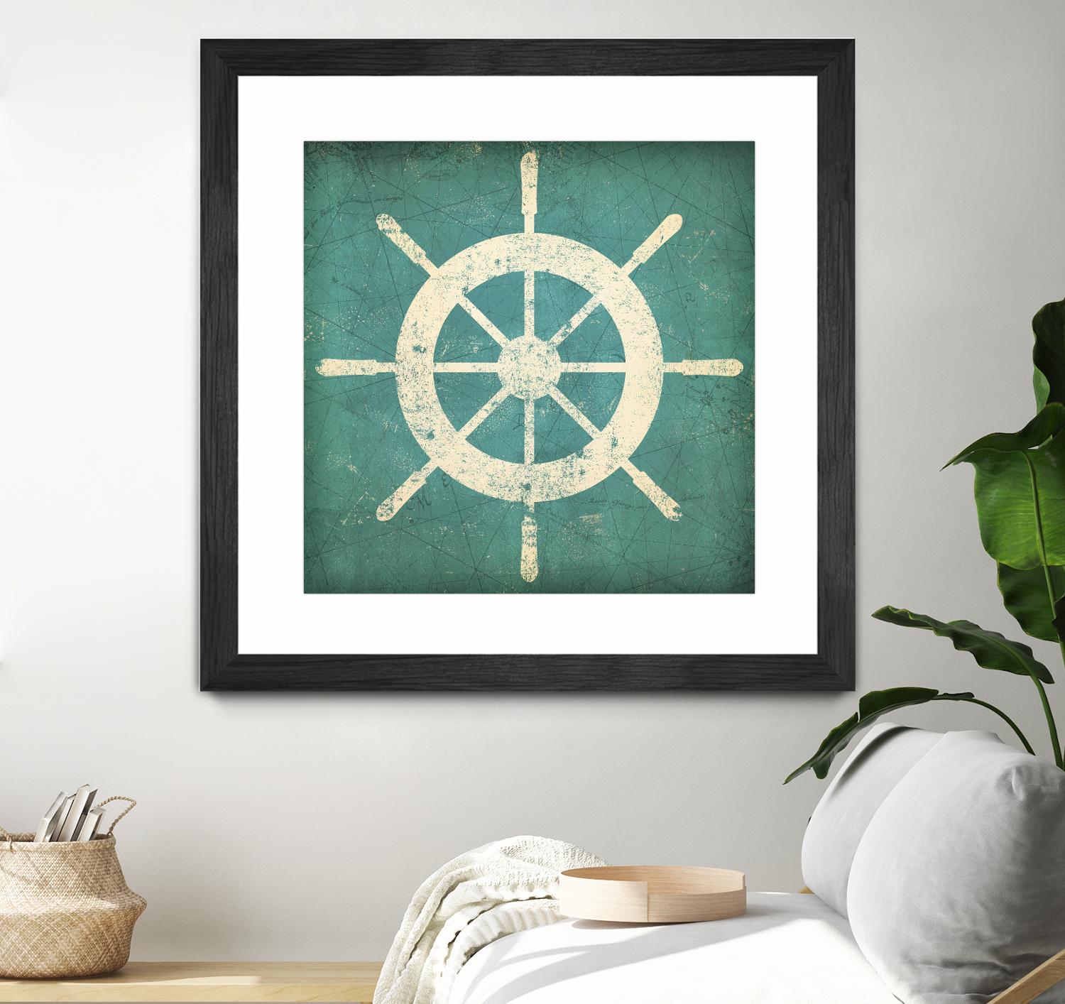 Nautical Shipwheel Blue by Ryan Fowler on GIANT ART - white nautical