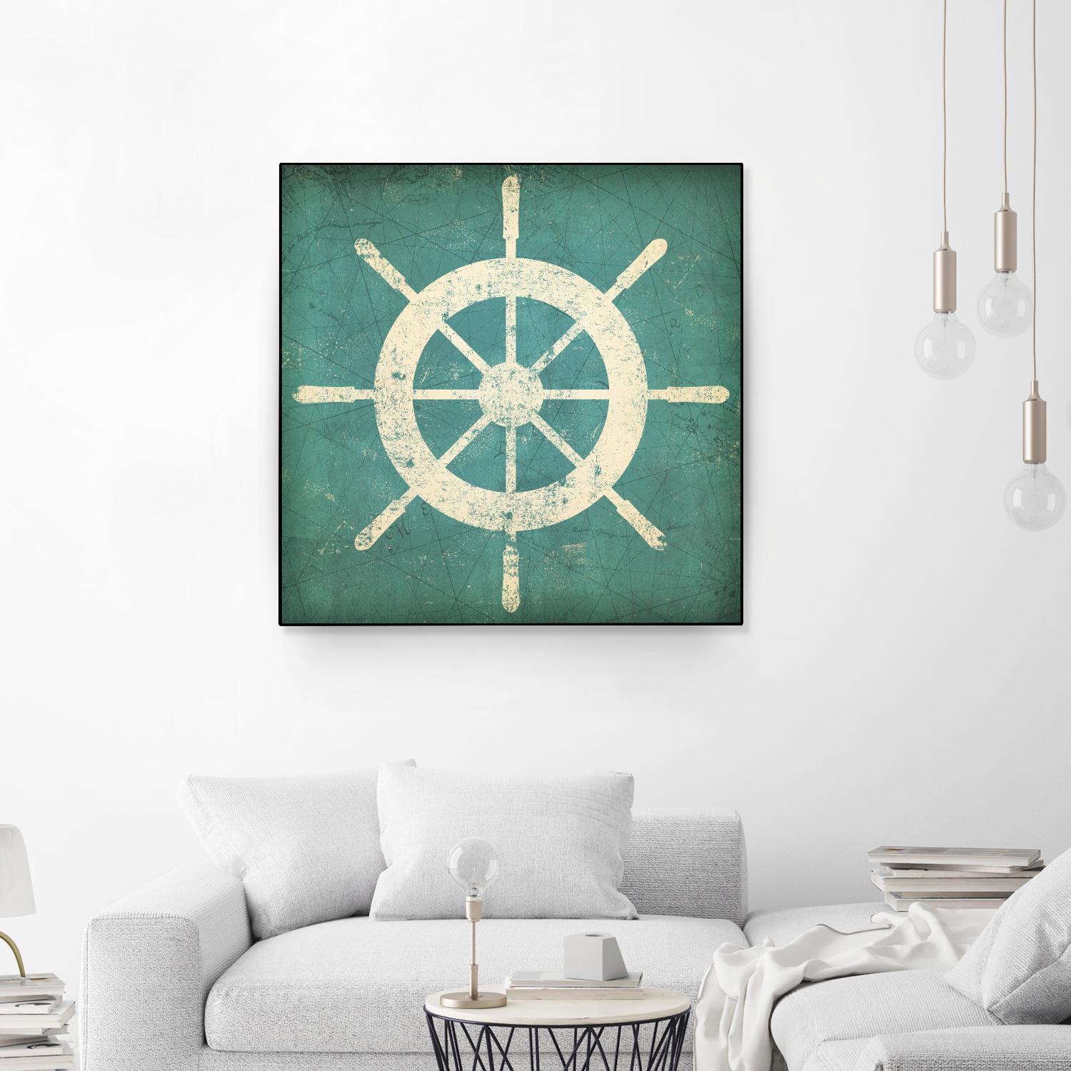 Nautical Shipwheel Blue by Ryan Fowler on GIANT ART - white nautical