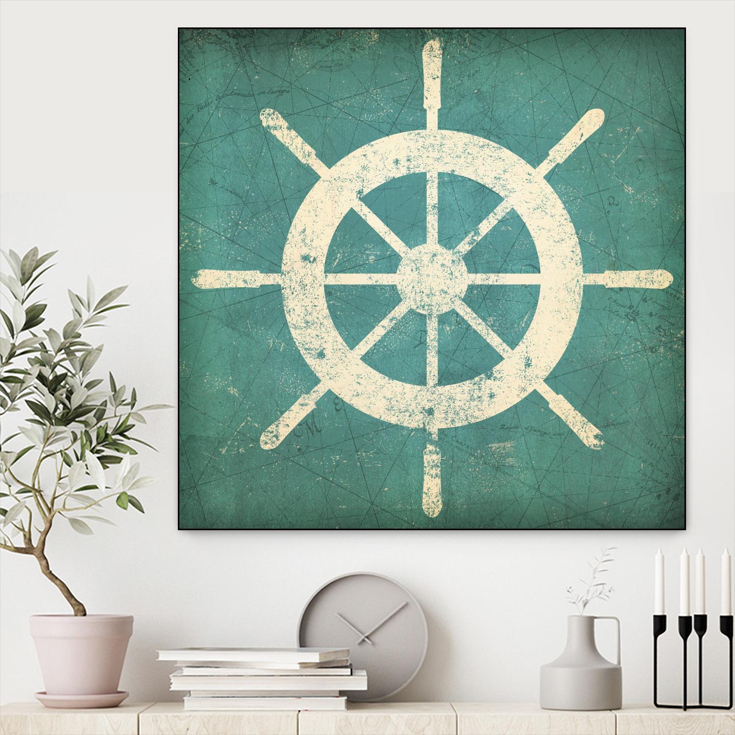 Nautical Shipwheel Blue by Ryan Fowler on GIANT ART - white nautical