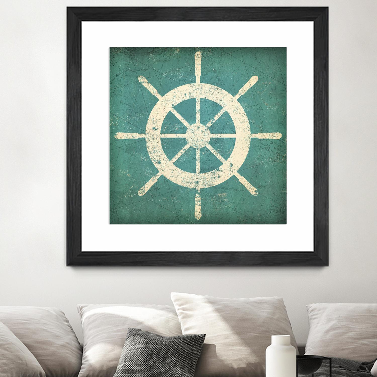 Nautical Shipwheel Blue by Ryan Fowler on GIANT ART - white nautical