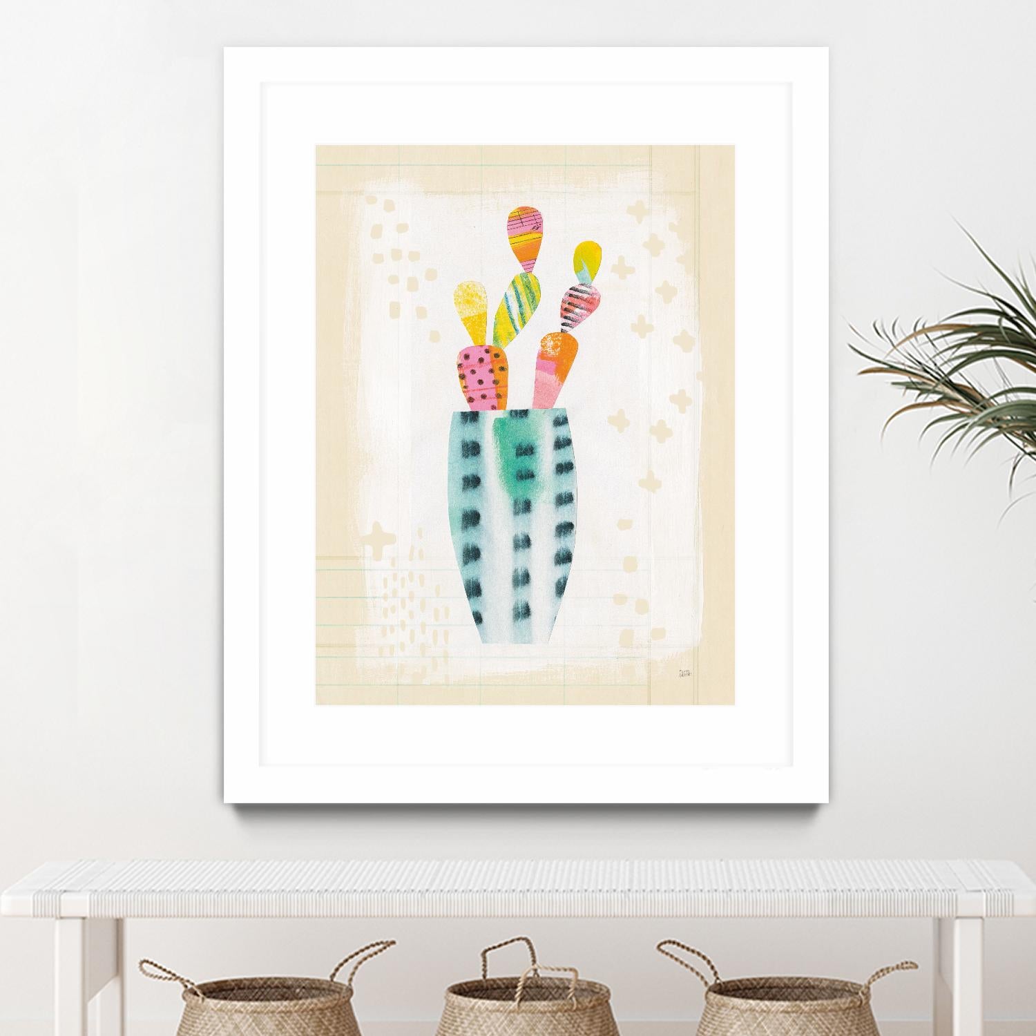 Otomi Rabbits Pastel by Melissa Averinos on GIANT ART - beige botany