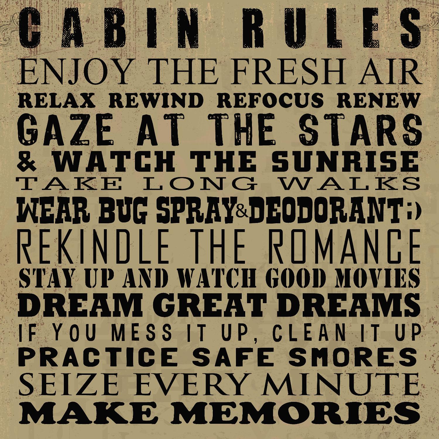 Cabin Rules by Jim Baldwin on GIANT ART - multicolor inspirational