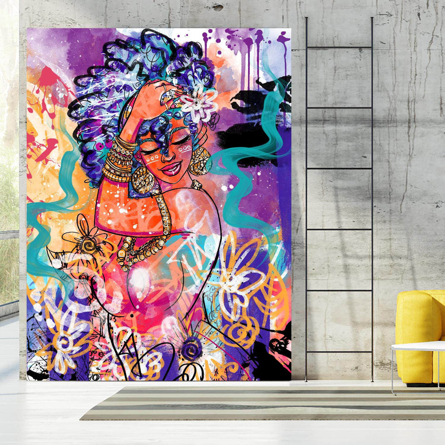 Gold Flowers by Justin Copeland on GIANT ART - multicolor ethnic; figurative; contemporary