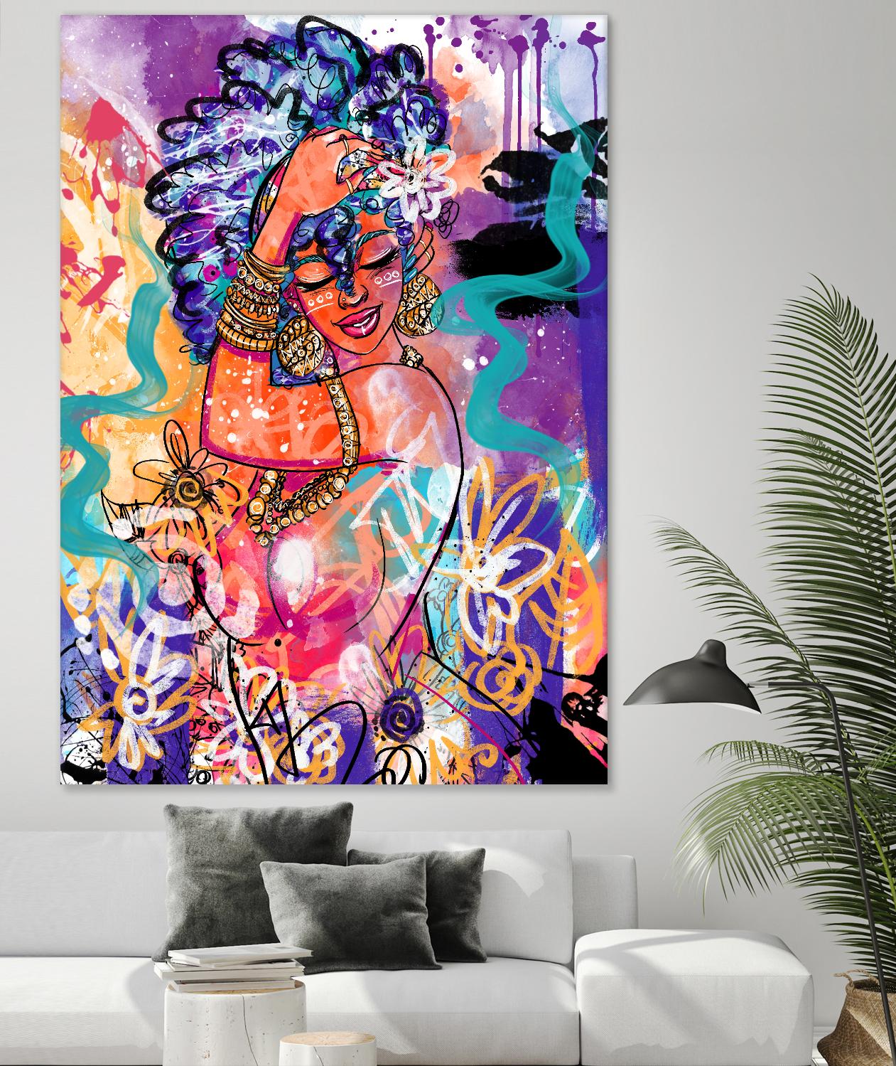 Gold Flowers by Justin Copeland on GIANT ART - multicolor ethnic; figurative; contemporary