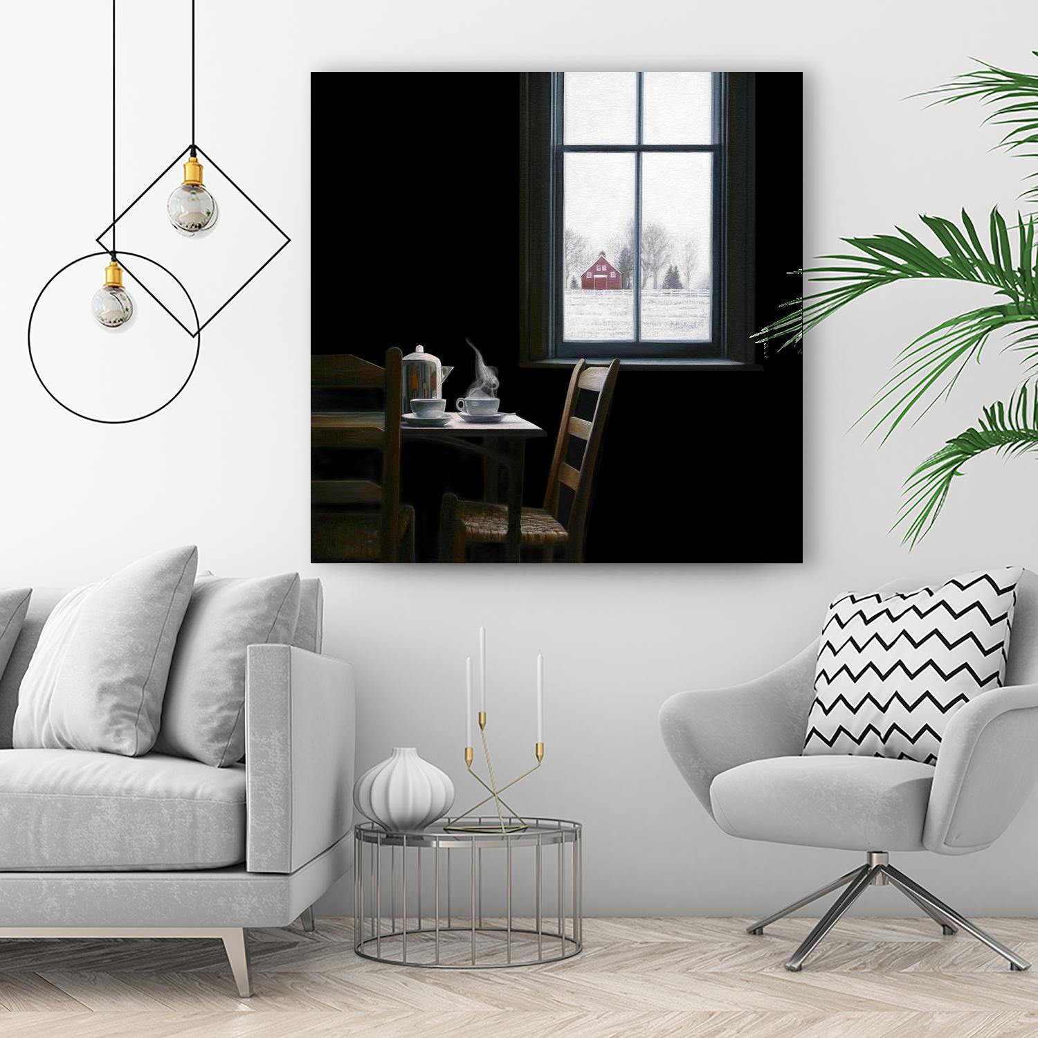 Pause by Karen Hollingsworth on GIANT ART - multi floral/still life, landscapes, chairs, coffee, farms, interiors, snow, winter, country/rural