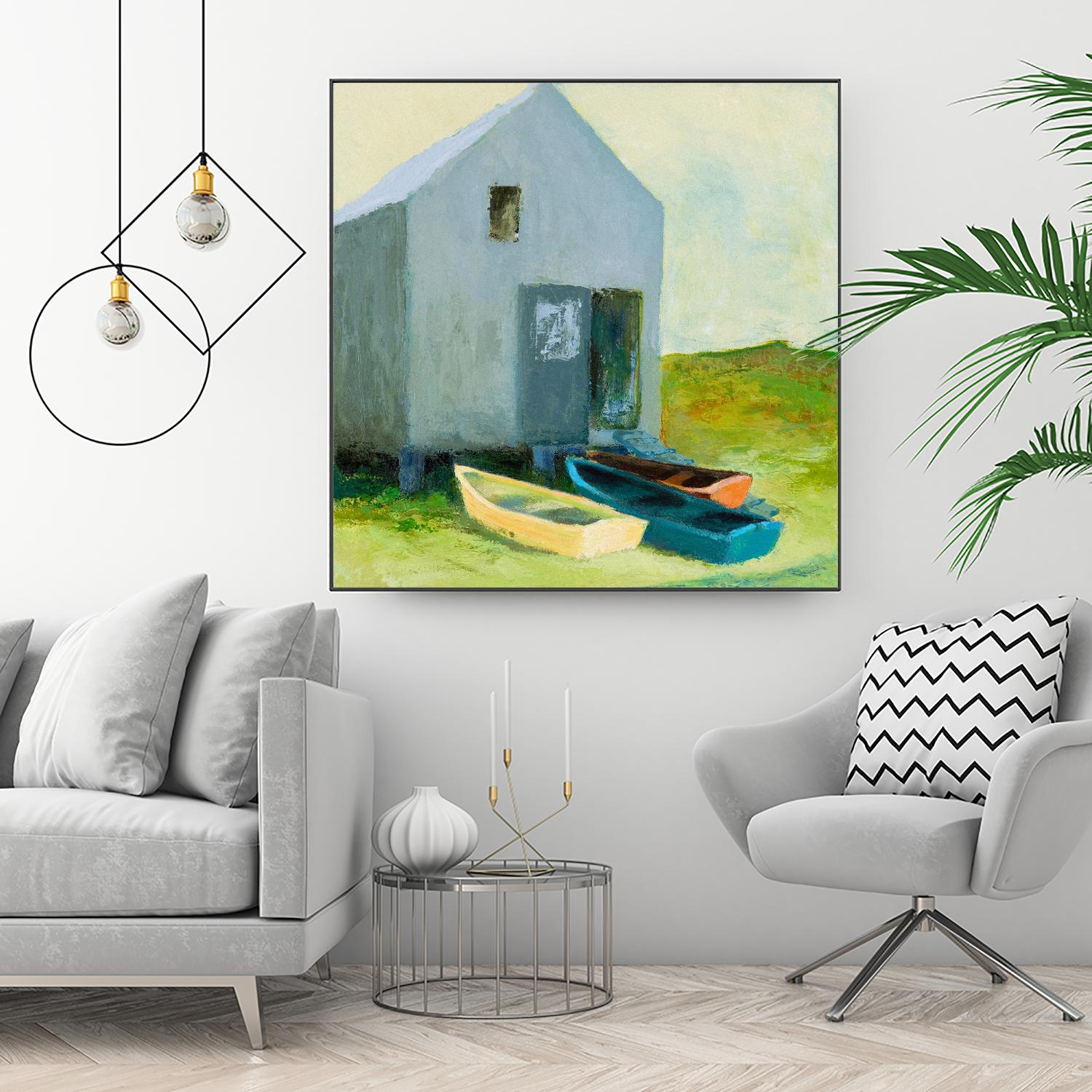 Boat House by Martha Wakefield on GIANT ART - black,white coastal, contemporary, boats