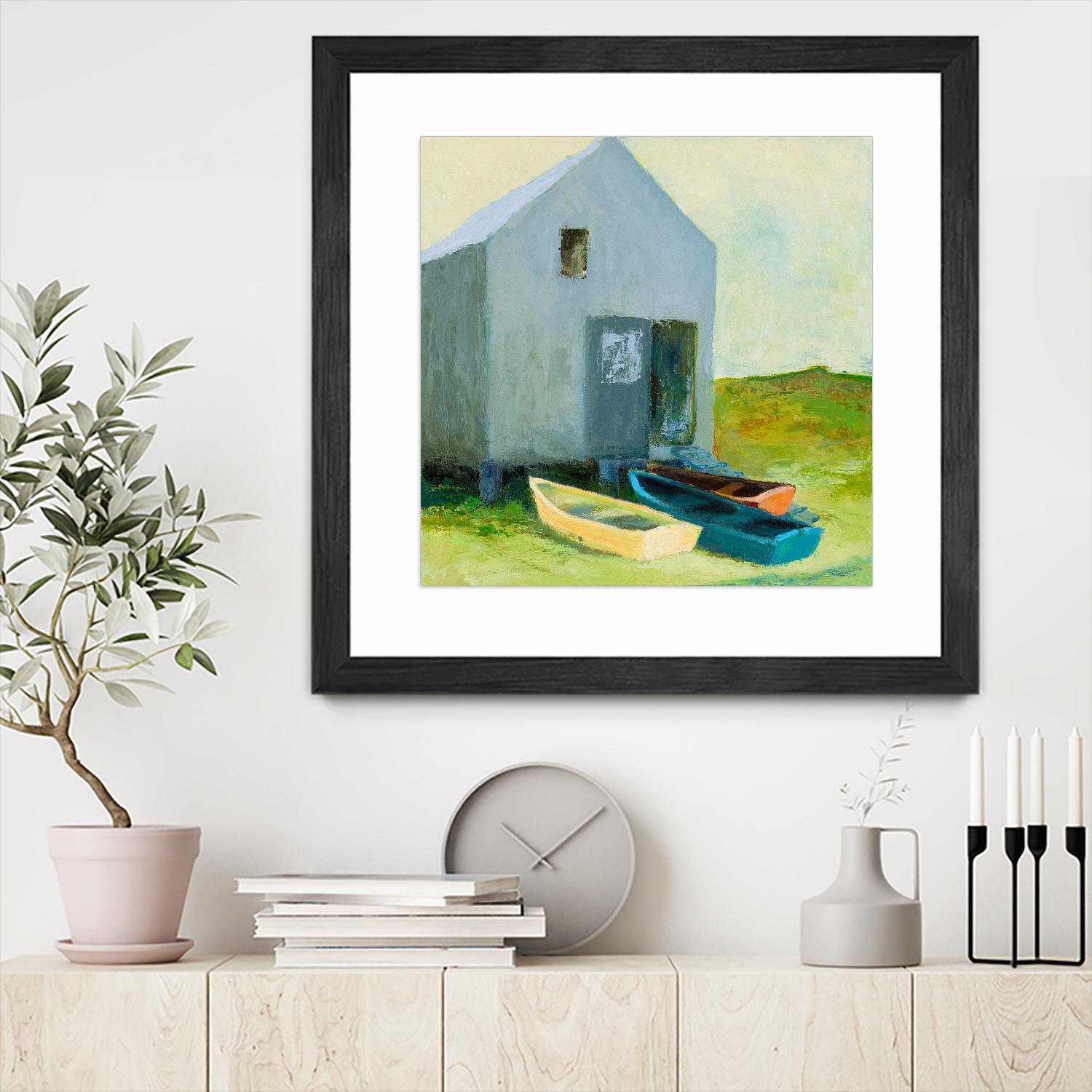 Boat House by Martha Wakefield on GIANT ART - black,white coastal, contemporary, boats