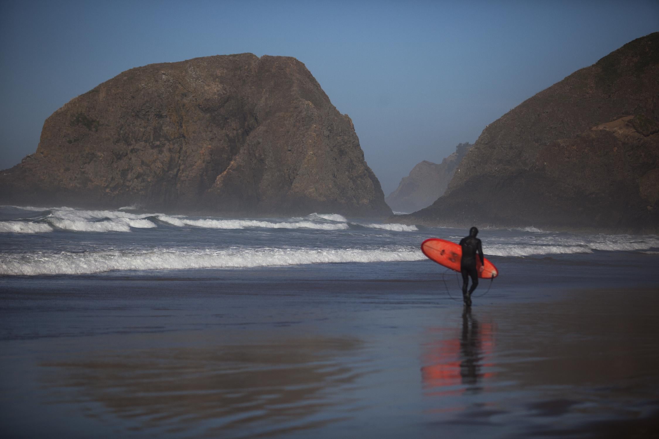 Cannon Beach in the Mist by Aaron Matheson on GIANT ART - blue sea scene