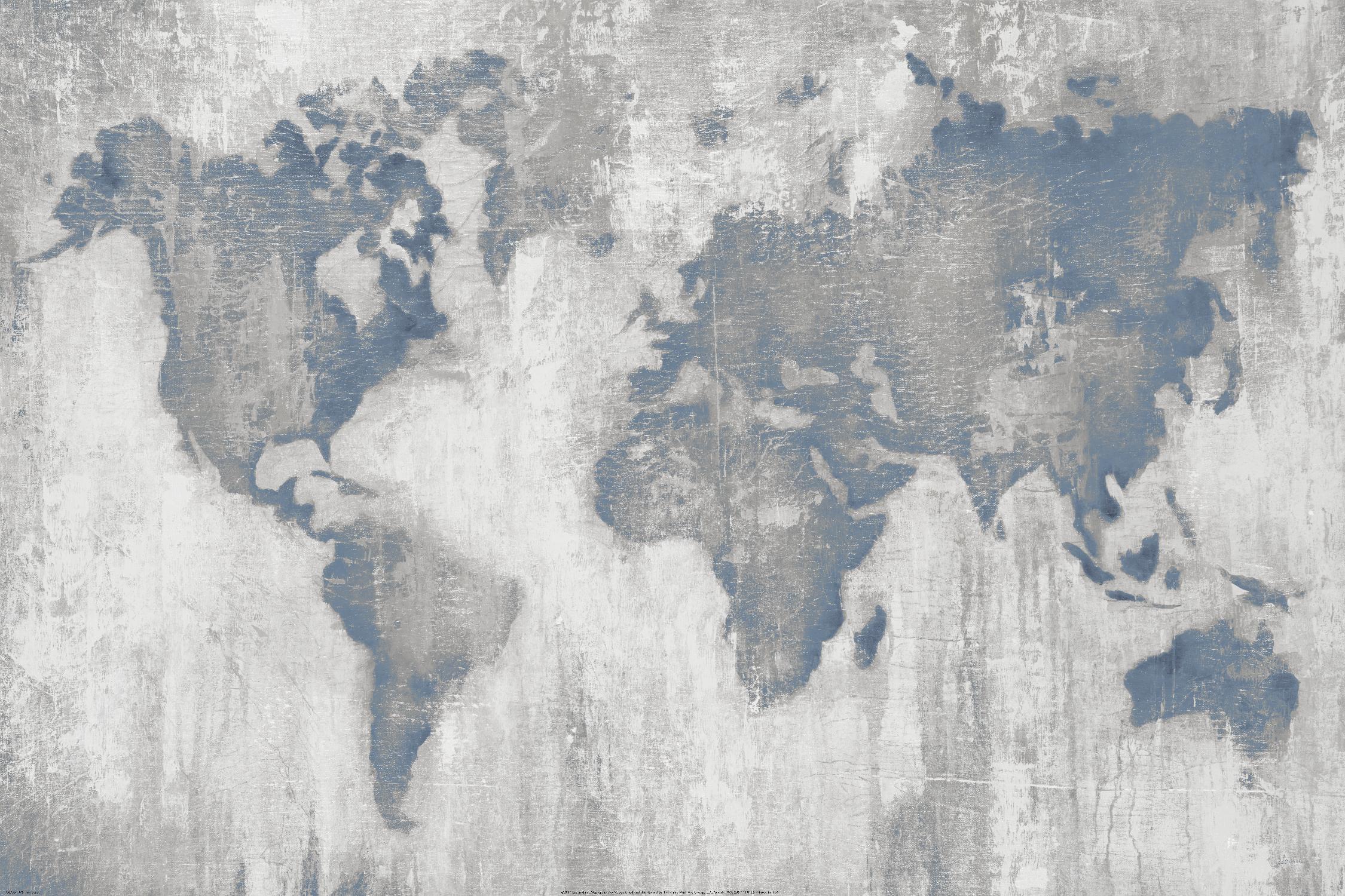 Map Of The World by Liz Jardine on GIANT ART - blue maps