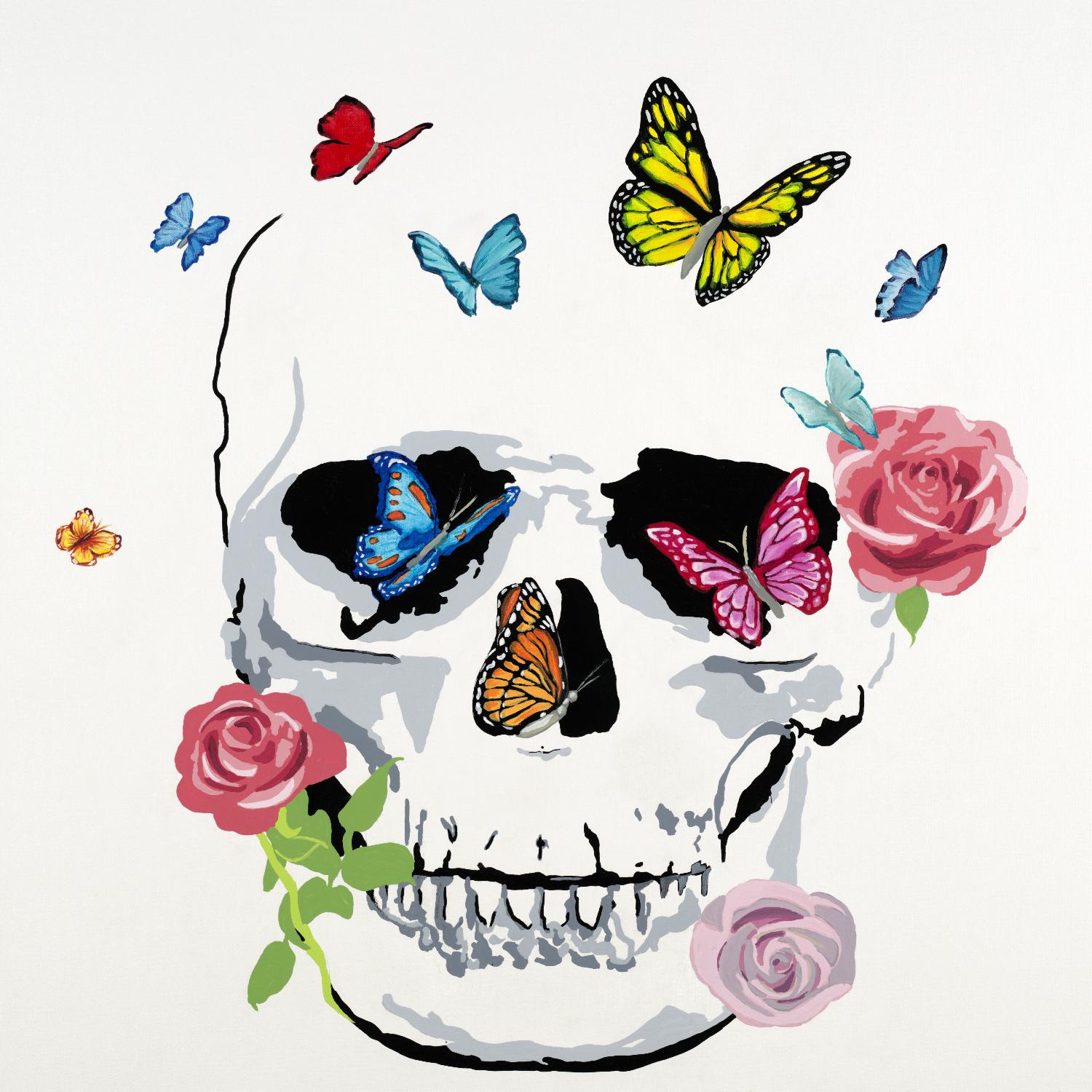 Butterfly Flower Skull by Randy Hibberd on GIANT ART - pink contemporary