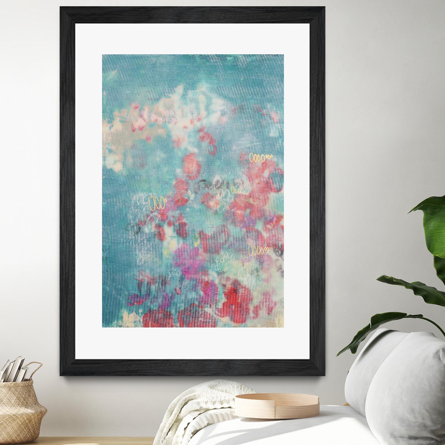 Embellished Teal Rose Garden I by Jennifer Goldberger on GIANT ART - blue abstract