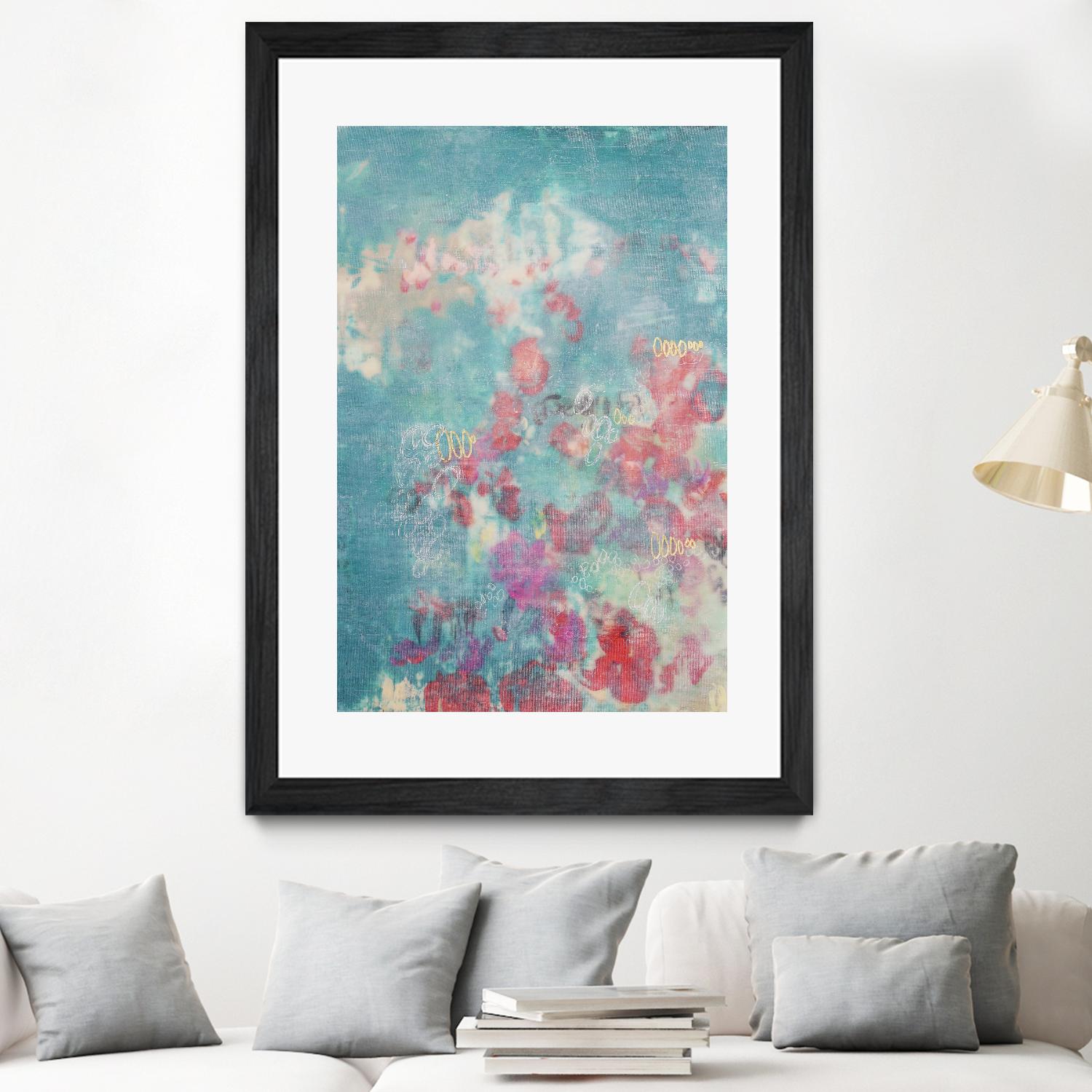 Embellished Teal Rose Garden I by Jennifer Goldberger on GIANT ART - blue abstract