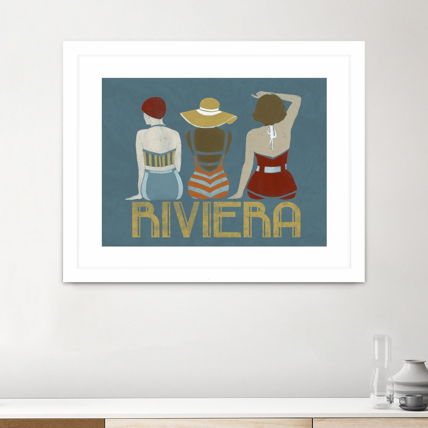 Vintage Bathing Beauties I by June Erica Vess on GIANT ART - blue fashion