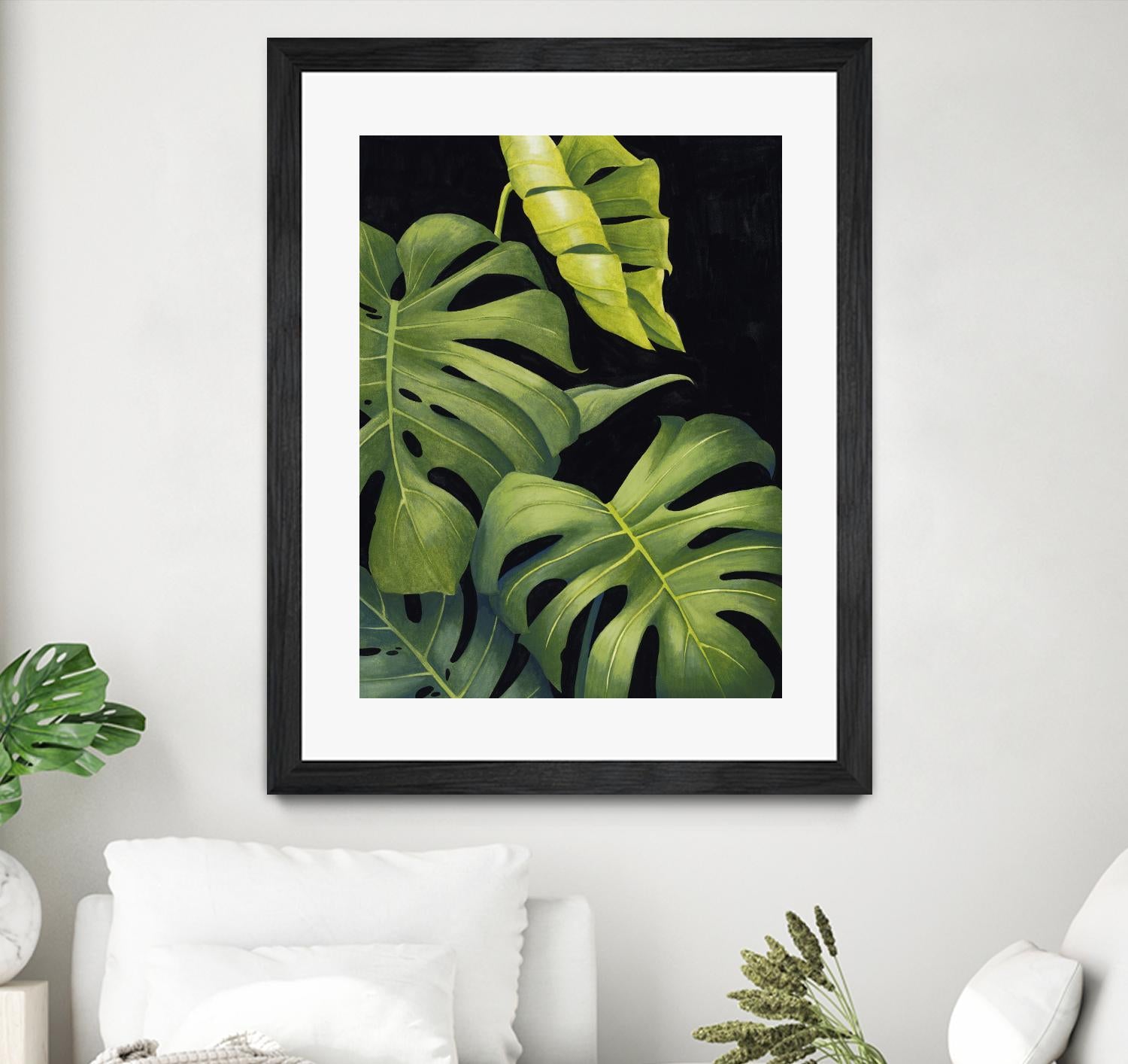 Night Monsteras II by Grace Popp on GIANT ART - green coastal & tropical abstract 