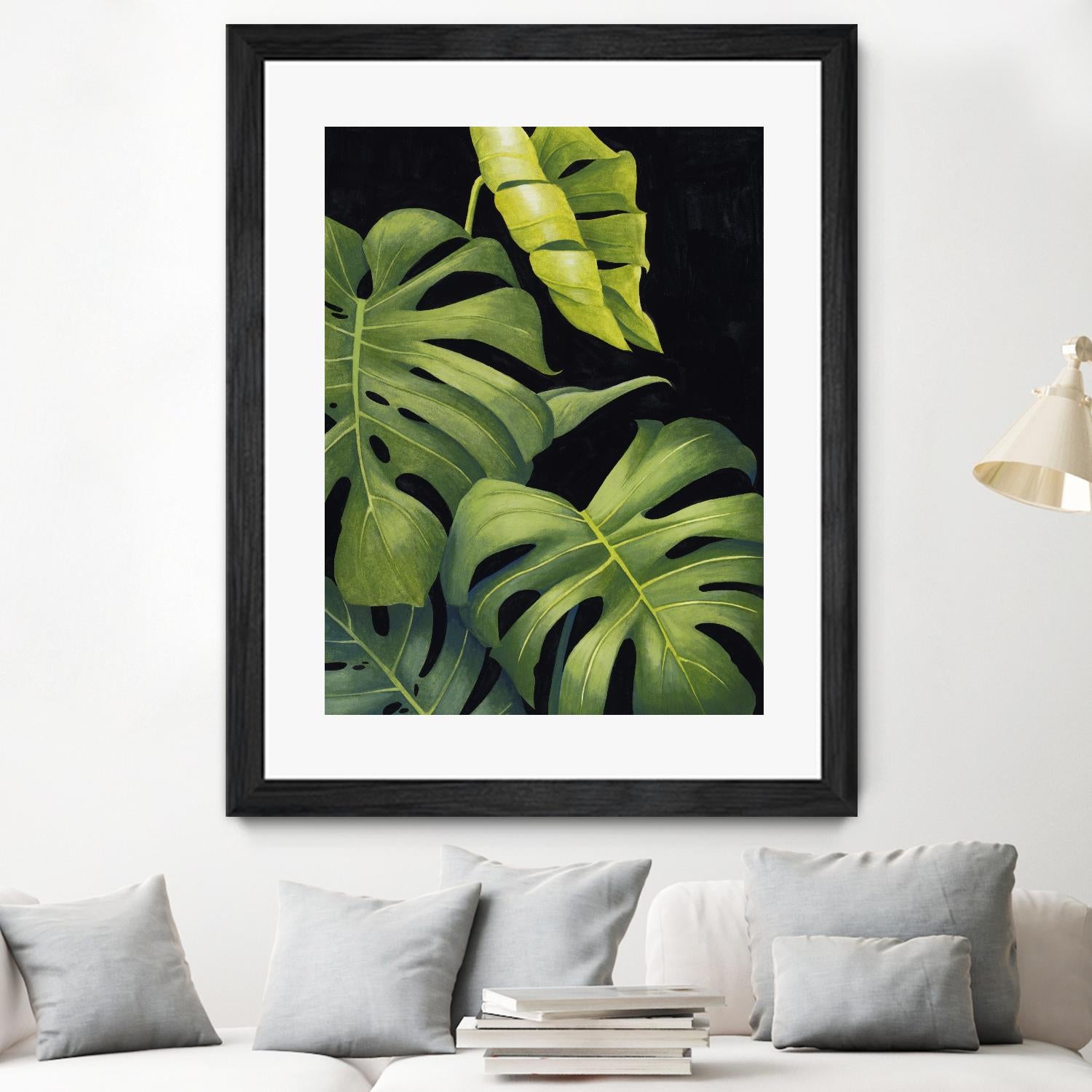 Night Monsteras II by Grace Popp on GIANT ART - green coastal & tropical abstract 