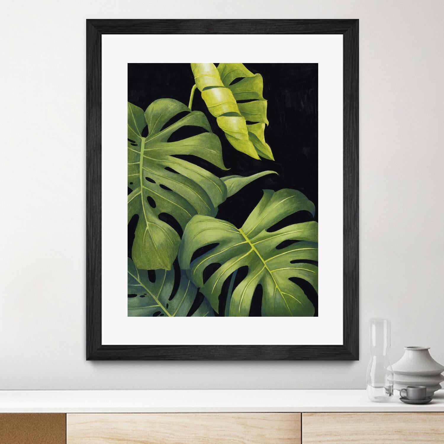 Night Monsteras II by Grace Popp on GIANT ART - green coastal & tropical abstract 