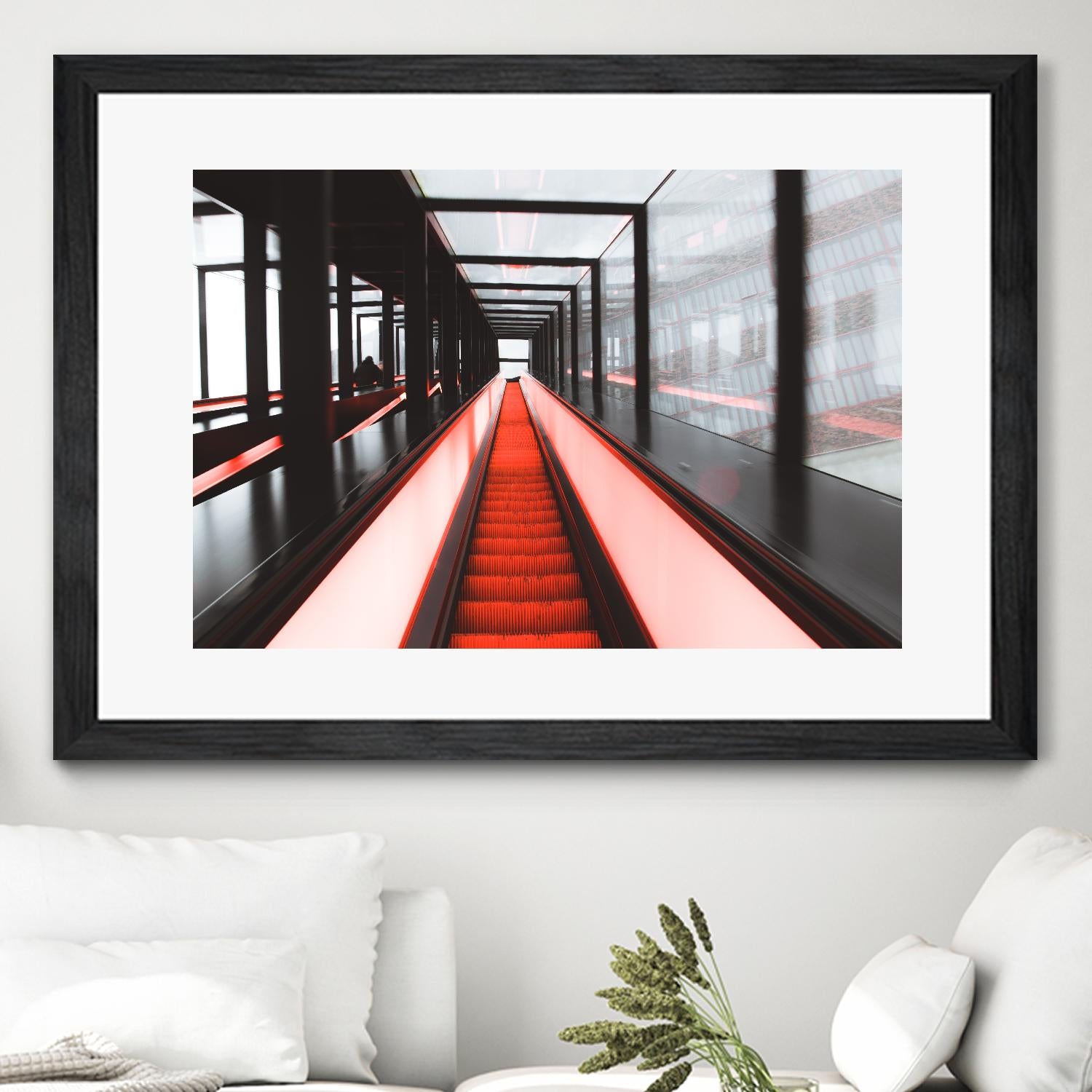 Red escalator by Pexels on GIANT ART - black photo art